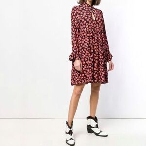 Ganni Lindale crepe floral dress with ruffle sleeves